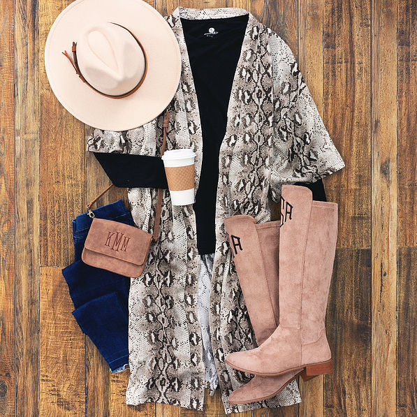 snake animal print kimono with fall outfit