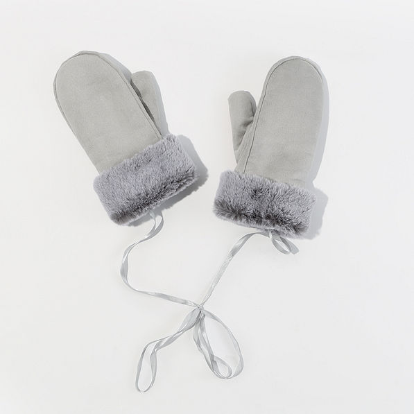 grey fur trimmed mittens