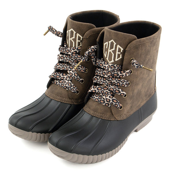 Monogrammed Duck Boots with Leopard Laces - Marleylilly