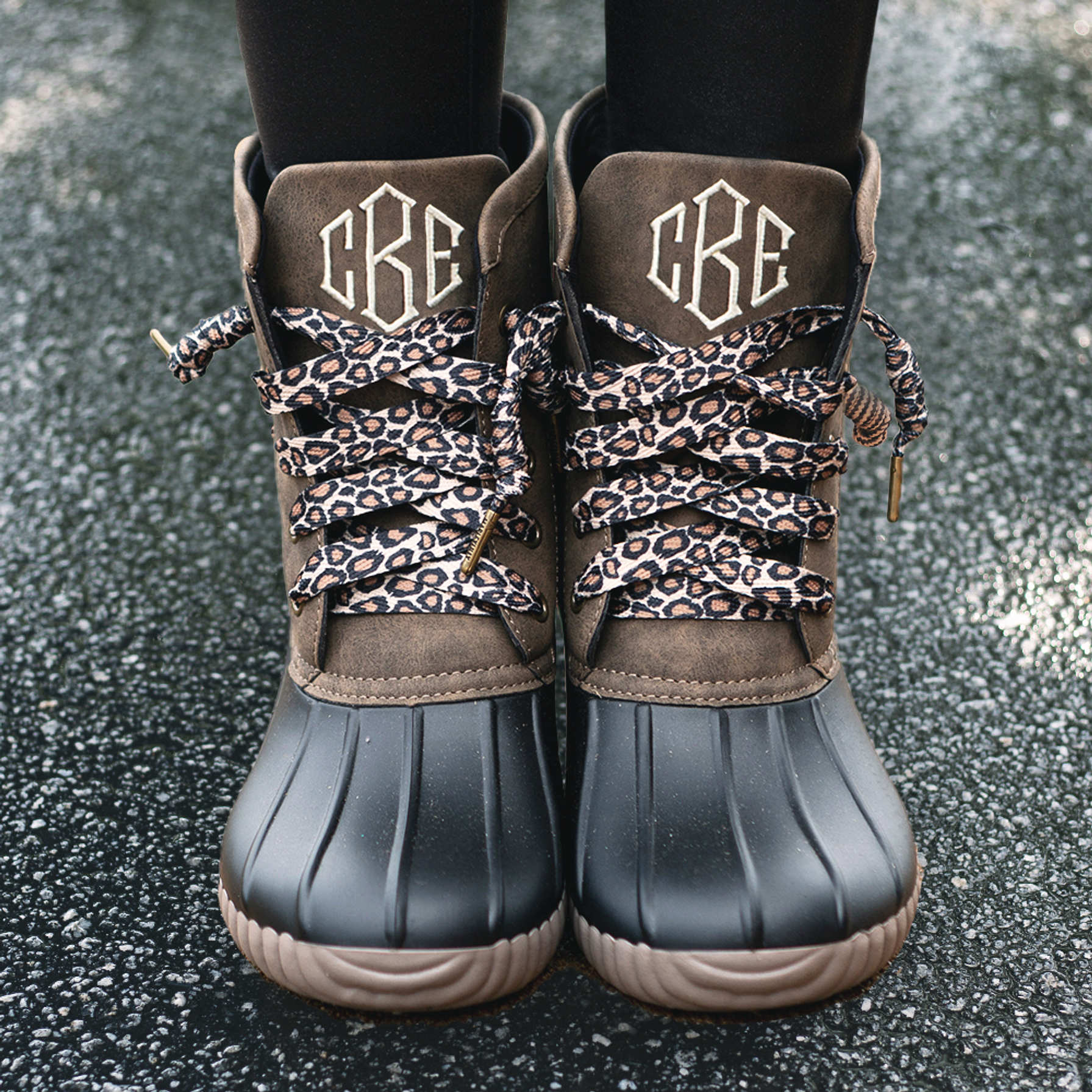 Monogrammed Duck Boots with Leopard Laces - Marleylilly