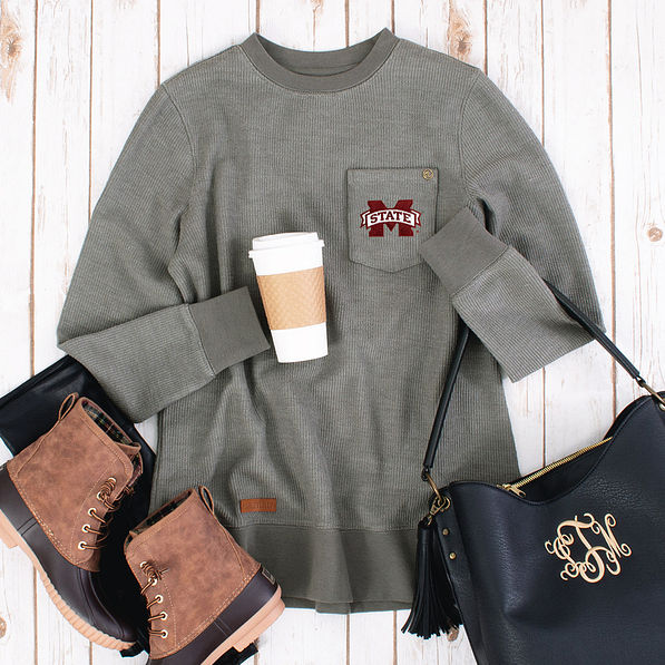 gameday outfit with mississippi state corded sweatshirt