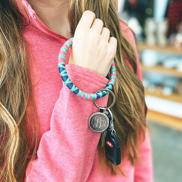 monogrammed corded key ring in hang