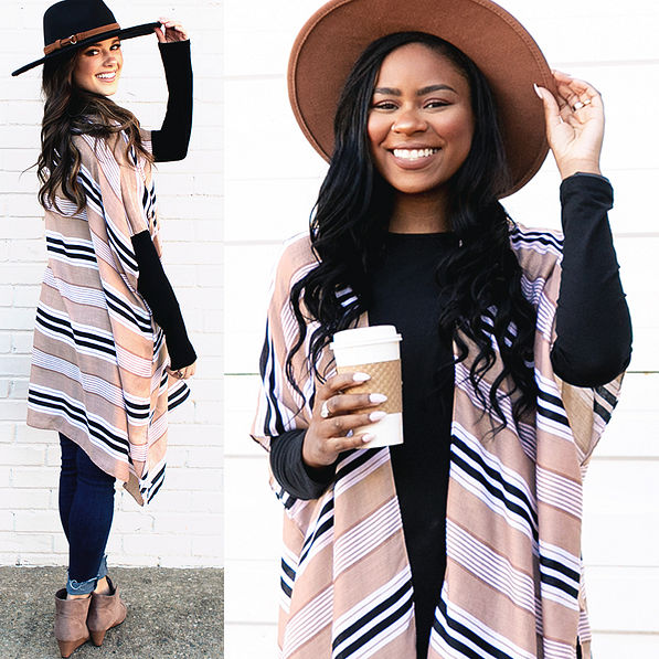 front and back of striped kimono