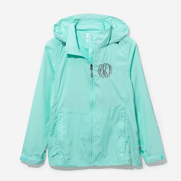 Monogrammed Lightweight Rain Jacket in mint