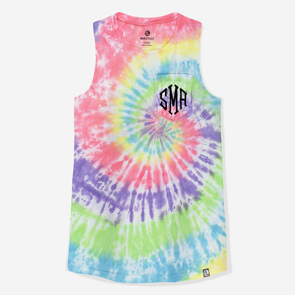 tie dye monogrammed relaxed pocket tank