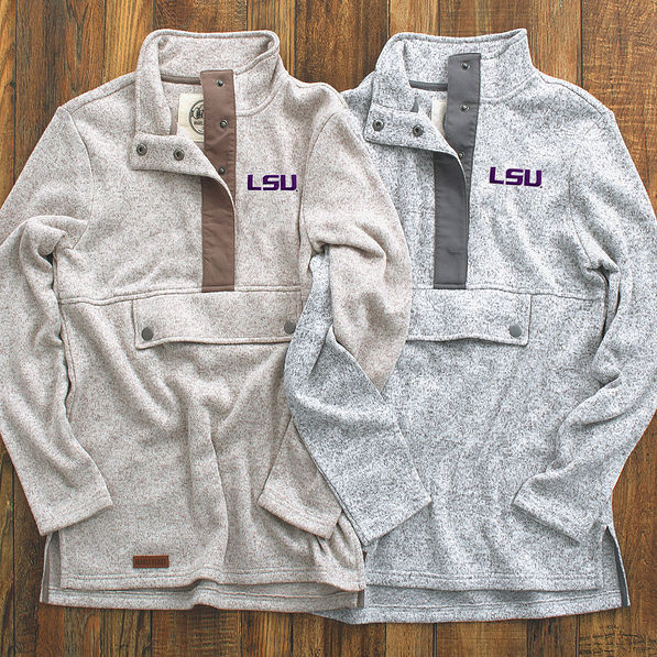 oatmeal and gray lsu heathered pullover sweatshirts