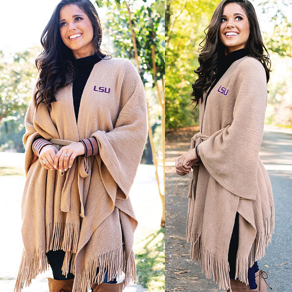 camel lsu poncho wrap front and side