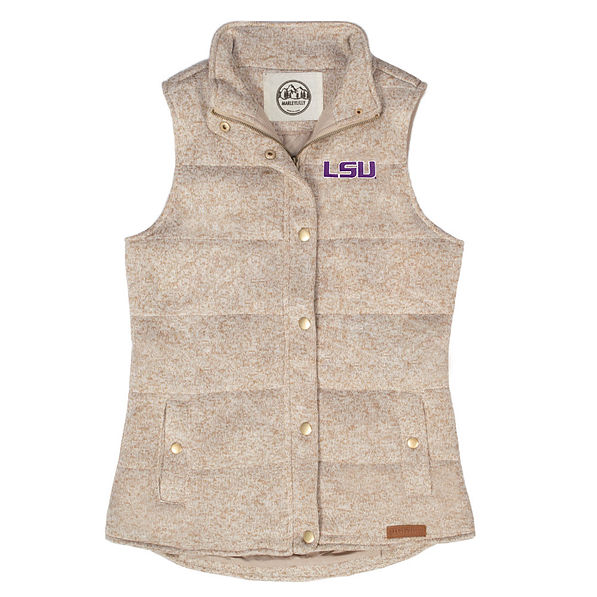 oatmeal lsu heathered quilted vest