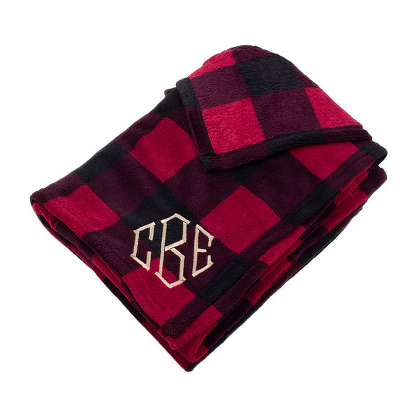 monogrammed buffalo plaid blanket