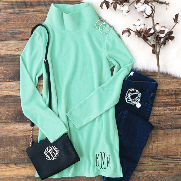 mint fleece turtleneck ootd
