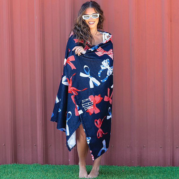 patriotic bows beach towel wrapped around peyton