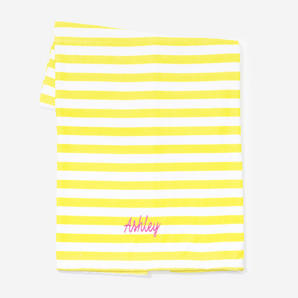 monogrammed beach towel in sunshine stripes