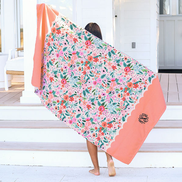 coral floral beach towel full shot