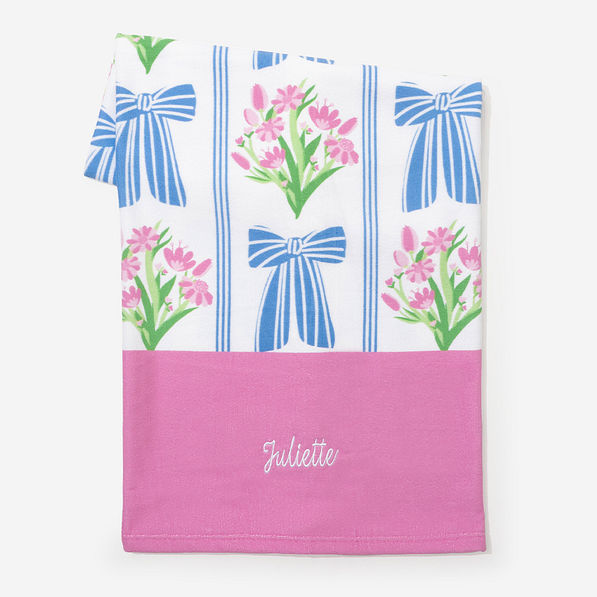 monogrammed beach towel in ribbon lattice