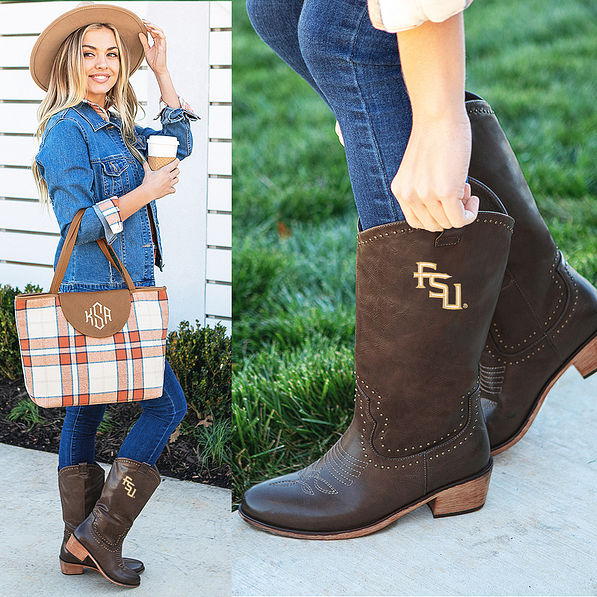 florida state cowboy boots in brown styled