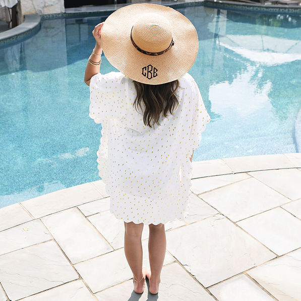 back of monogrammed metallic gold leopard swimsuit cover up