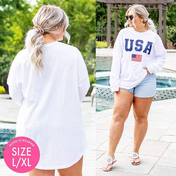 long sleeve USA tee front and back
