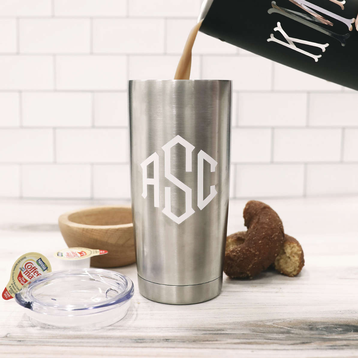 Monogrammed StainlessSteel Tumbler with Lid, 20oz