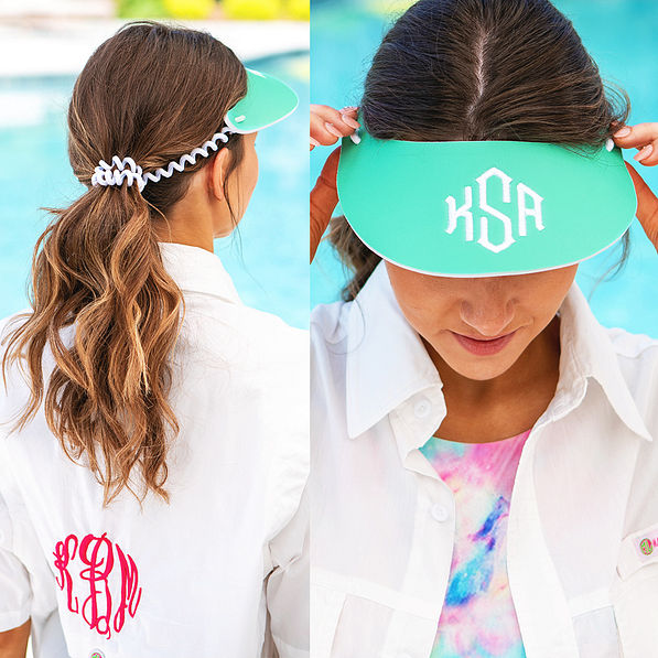 front and back of mint monogrammed sun visor