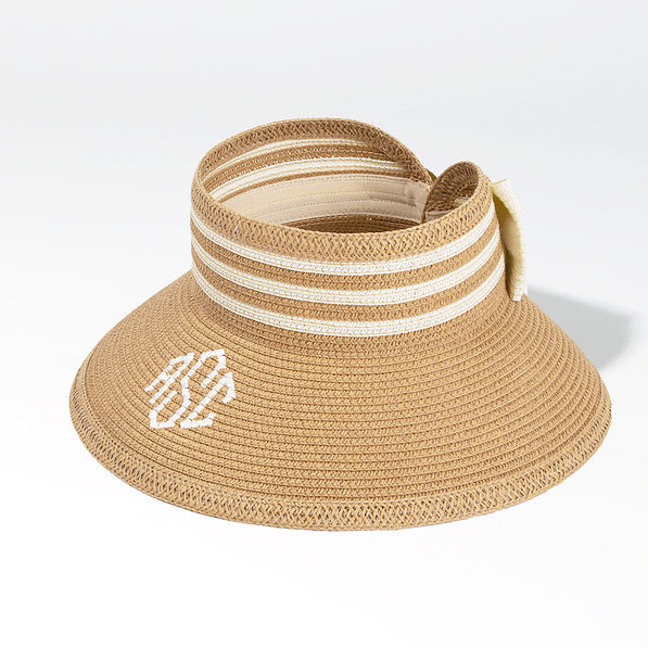 monogrammed tan straw visor