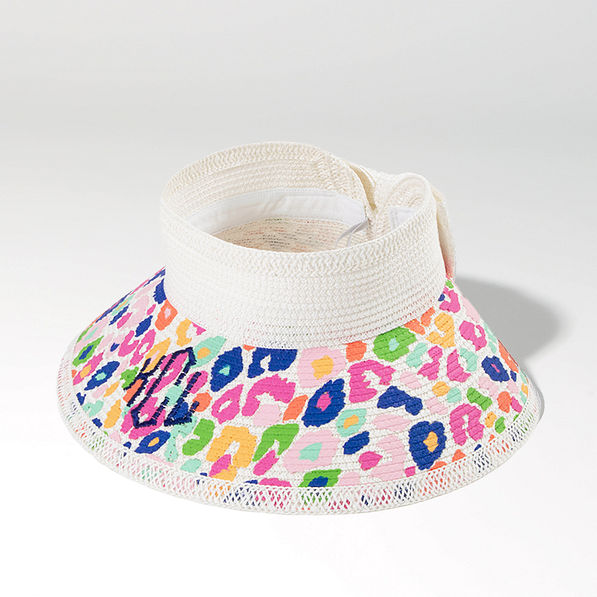 packable straw visor in multi leopard