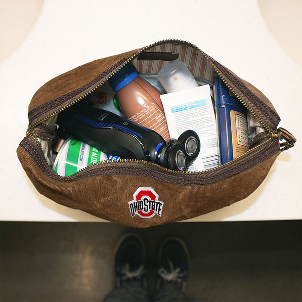 inside of ohio state waxed canvas dopp kit