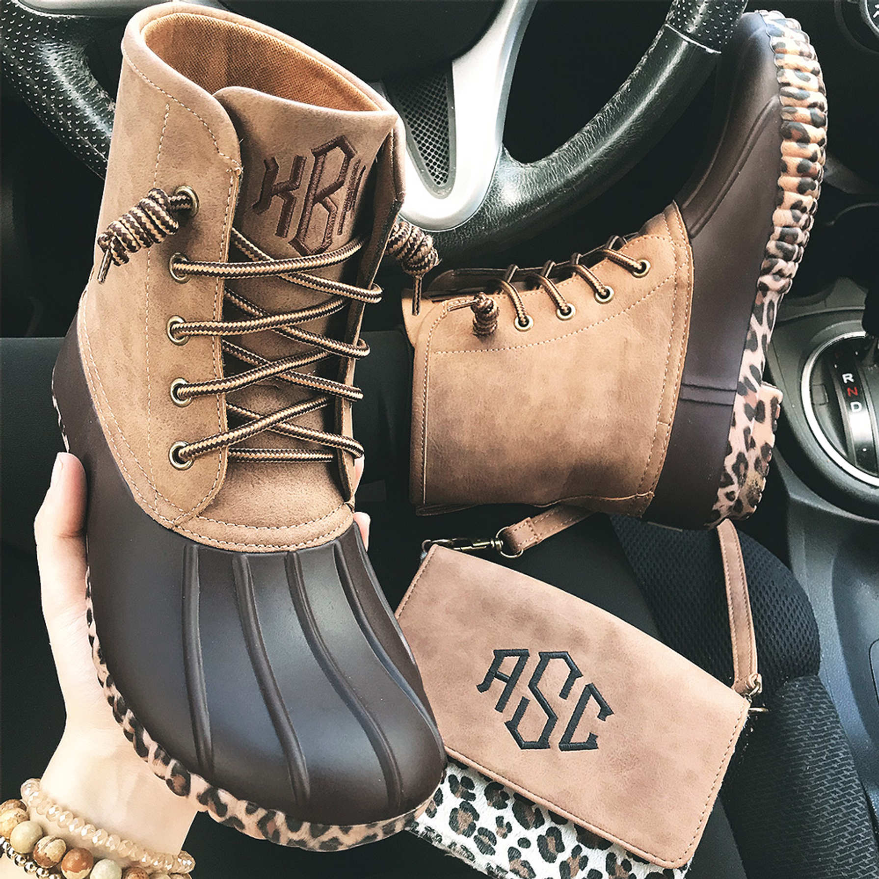 printed duck boots