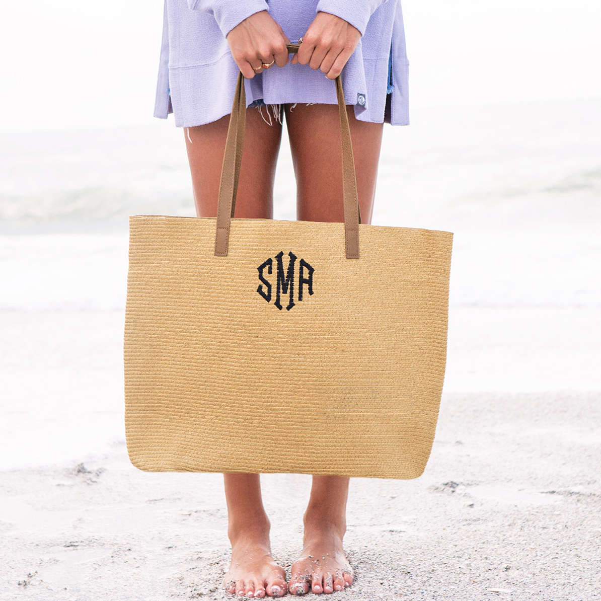 Spacious Personalized Straw Tote Bag Marleylilly