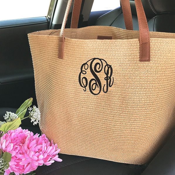 Flower Graphic Circle Straw Bag, Vintage Shoulder Beach Bag