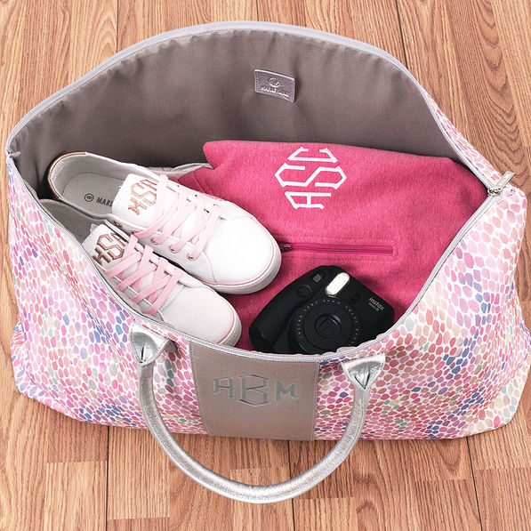 inside of monogrammed watercolor weekender