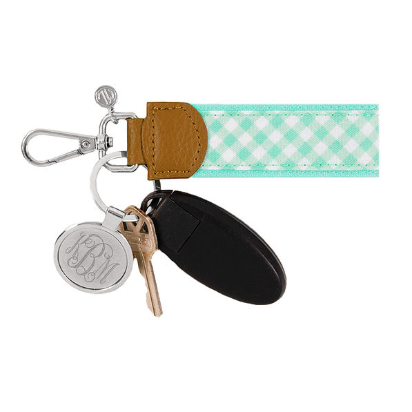 monogrammed gingham key fob in mint