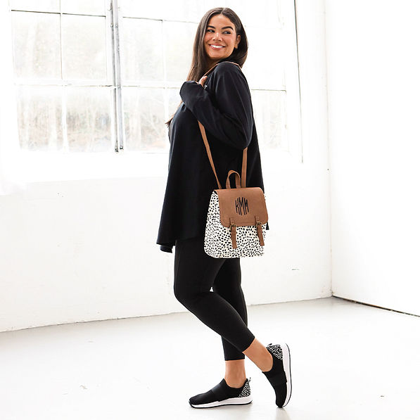 white leopard backpack purse on julia