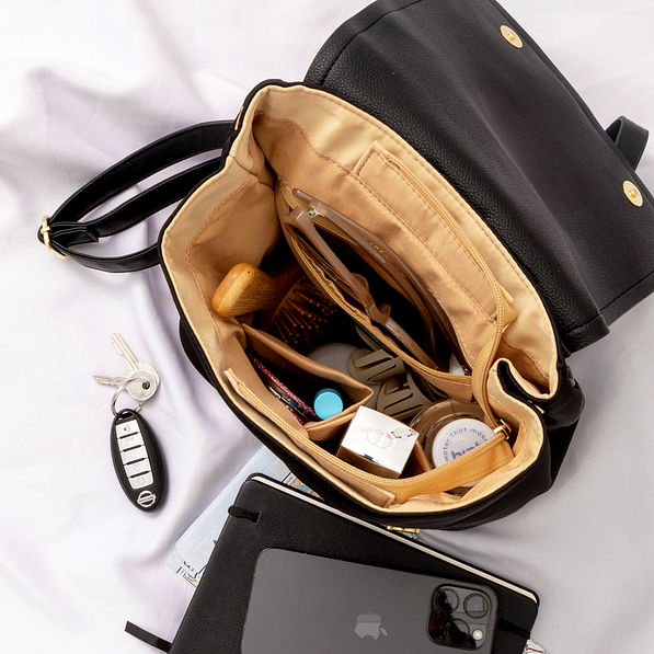 inside shot of black backpack purse