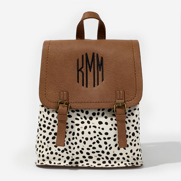 9lN monogrammed backpack purse in white leopard