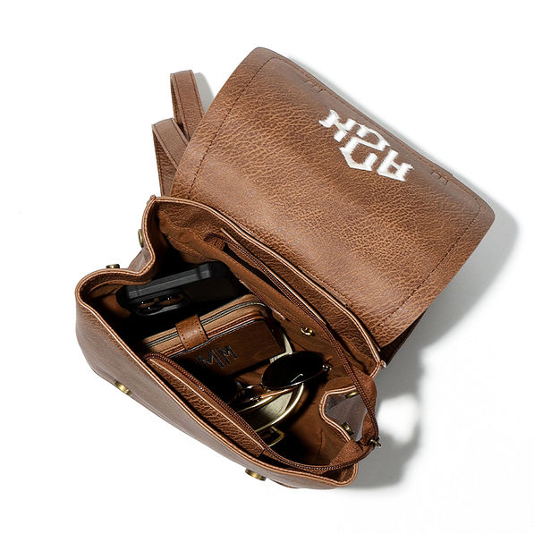 inside view of backpack purse in brown