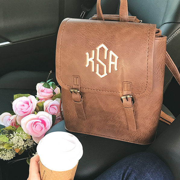 monogrammed leather backpack purse