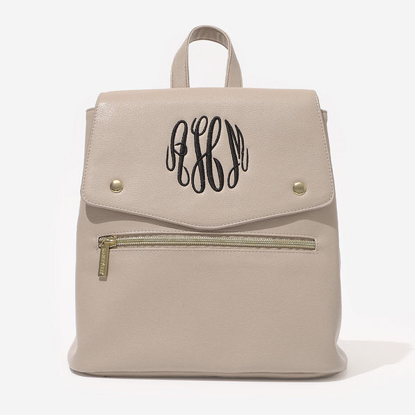 Monogrammed Backpack Purse in Taupe Grey