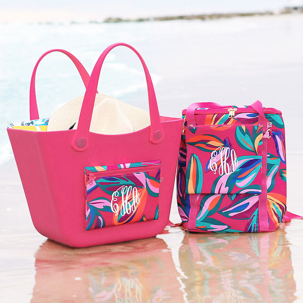 pink island sunset tall cooler and waterproof beach bag