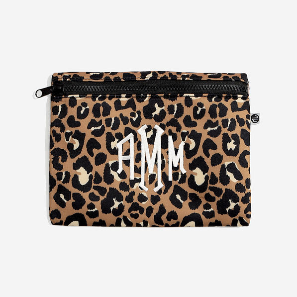 monogrammed waterproof beach bag pouch in cheetah