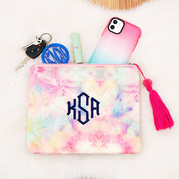 tie dye clutch with accessories