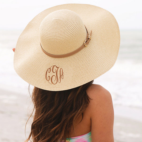 brown belted monogrammed sun hat