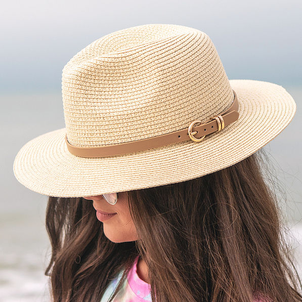 tan belted fedora