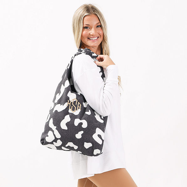 black oversized leopard print hobo bag