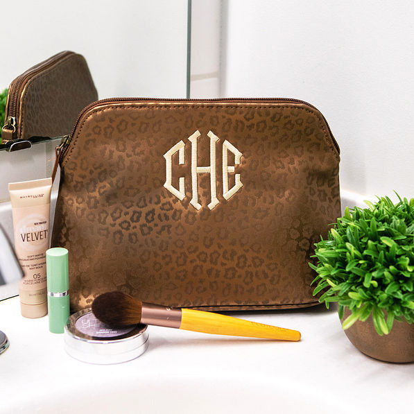 Monogrammed Cosmetic Bag - Spring Leopard - Marleylilly