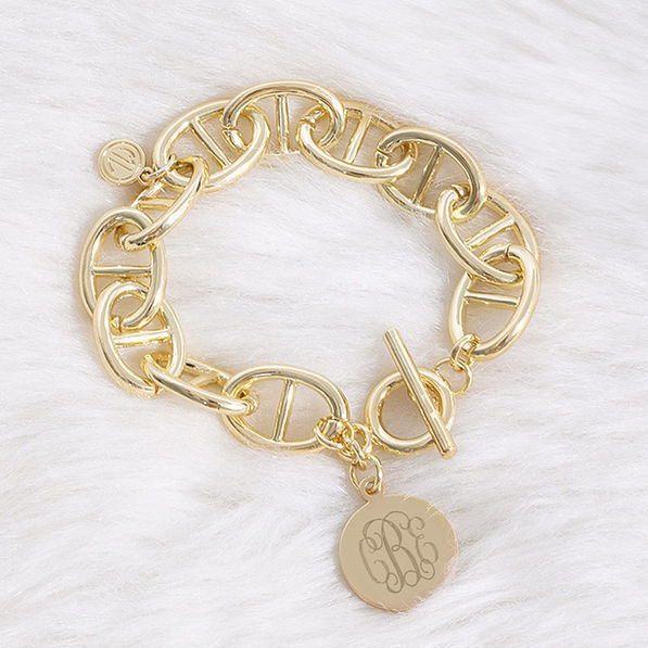 monogrammed pendant bracelets in gold