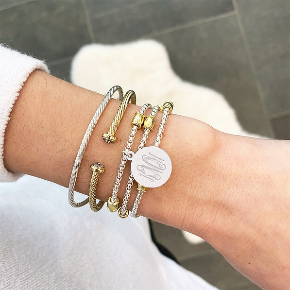 Engraved Monogram Initials Bracelet, Personalized Toggle Monogram Bracelet  in Silver, Yellow or Rose Gold, Large Chain Bracelet.