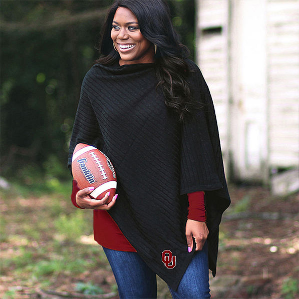 Oklahoma Poncho in Black holding football