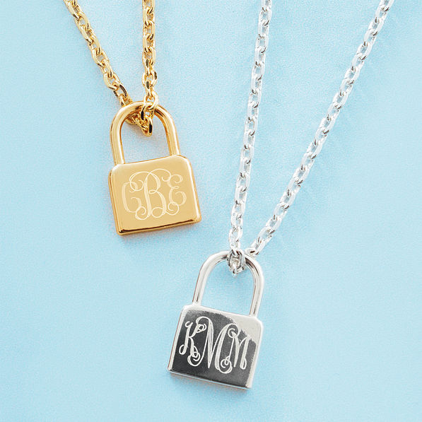 Engraved Necklace with Lock Pendant