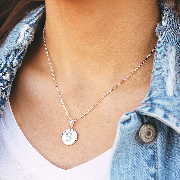 silver pave stone initial necklace