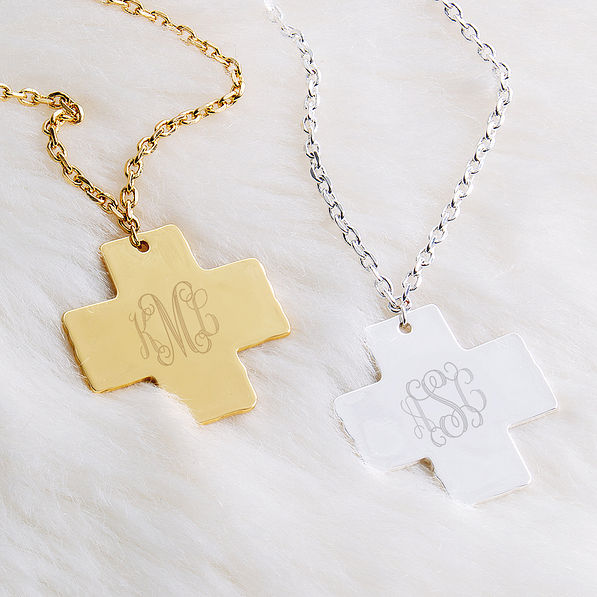 gold and silver monogrammed cross pendants